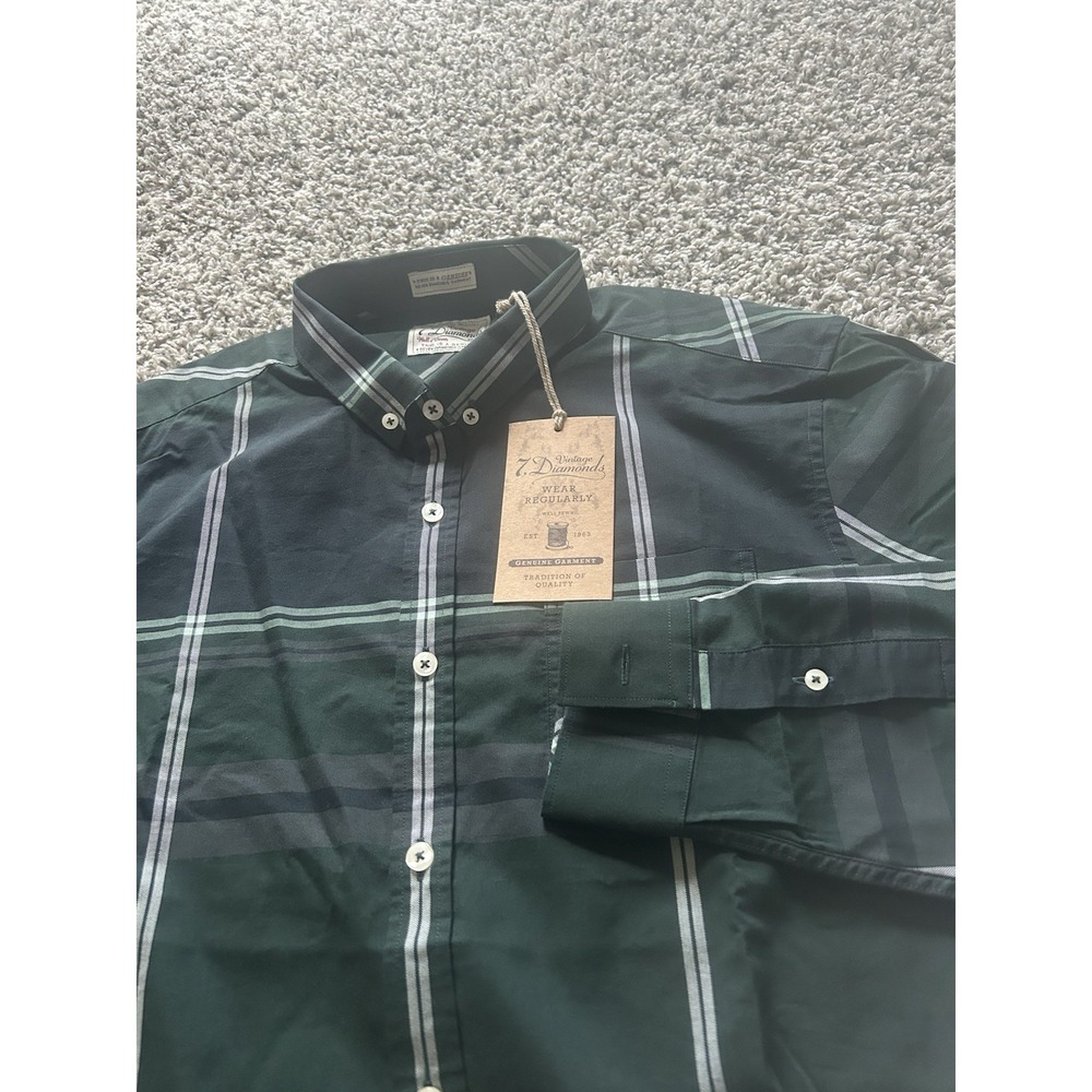 New With Tags 7 Diamonds Men's Green Plaid Long Sleeve Button Down Size Medium